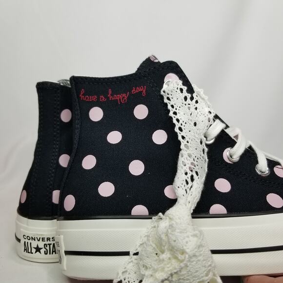 Converse Women CTAS Polka Dot Platform Lift Hi Tops Size 8 Blk Pink A10688C NWT - Picture 7 of 9